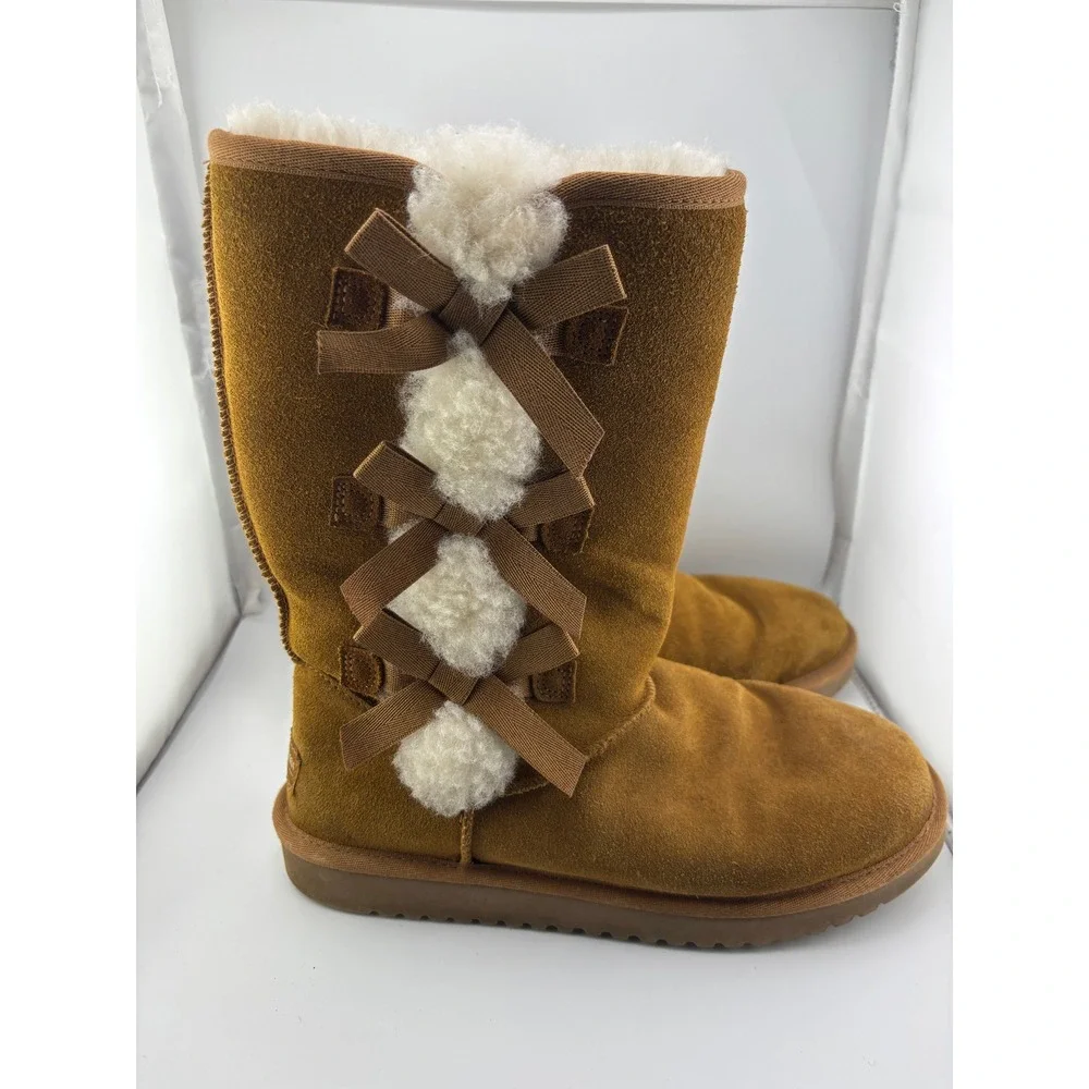 Koolaburra by UGG Victoria Tall Chestnut Suede Bow Boots Womens 9